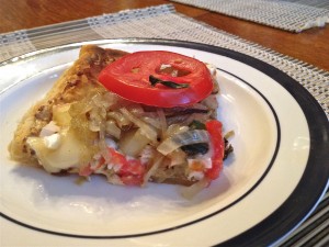 Caramelized Onion, Brie, Chicken abd Basil Tart