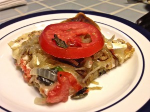 Caramelized Onion, Brie, Chicken and Basil Tart
